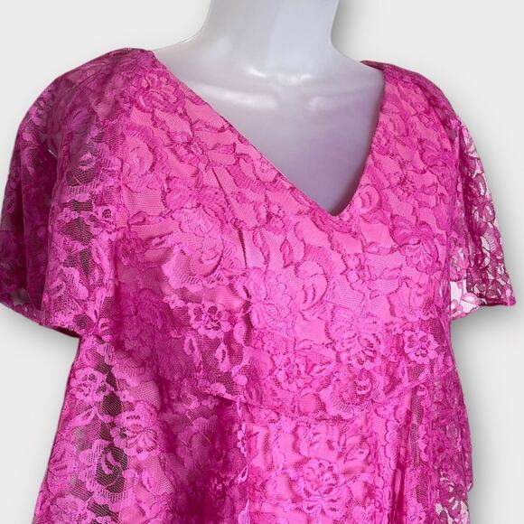 VINTAGE 80s Barbie pink lace tiered midi dress fits size small - Picture 2 of 3